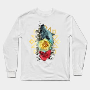 wolf with flowers Long Sleeve T-Shirt